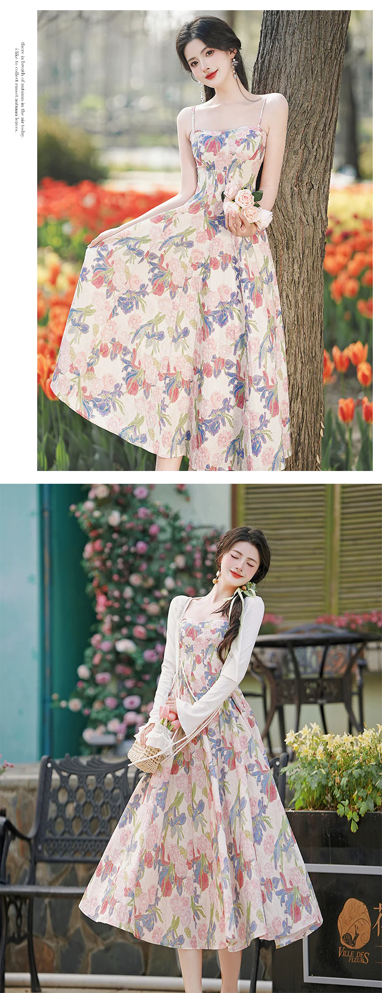 Vintage Floral Slip Sundress with Cardigan Set Summer Casual Outfit (Size: L) Vintage Floral Slip Sundress with Cardigan Set Summer Casual Outfit (Size: L)