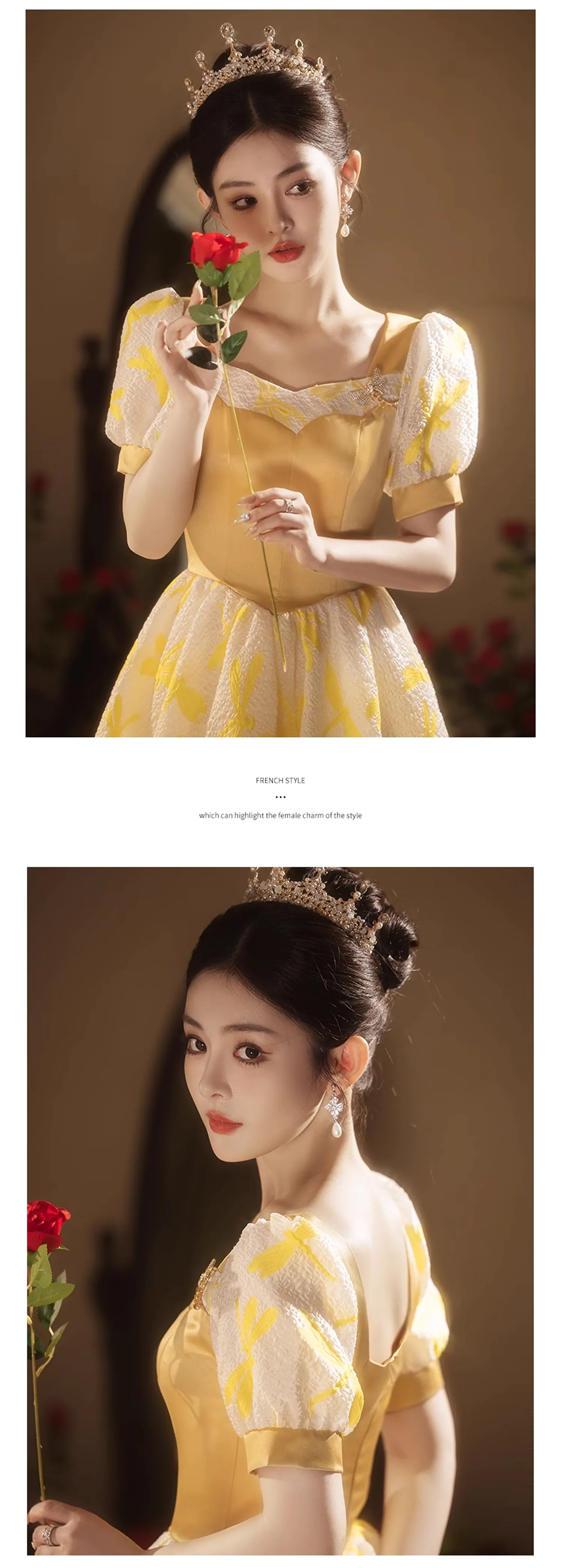 Vintage-Princess-Yellow-Square-Neck-Puff-Sleeve-Formal-Prom-Evening-Dress13