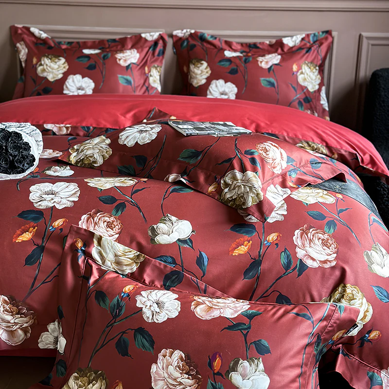 Aesthetic 100S A:B Side Floral Print Egyptian Cotton Bedding Set01