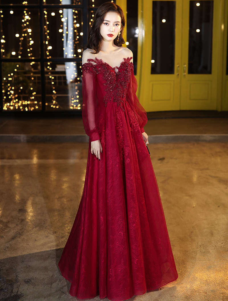 Charming Wine Red Sleeveless Long Sleeve Prom Evening Dress01
