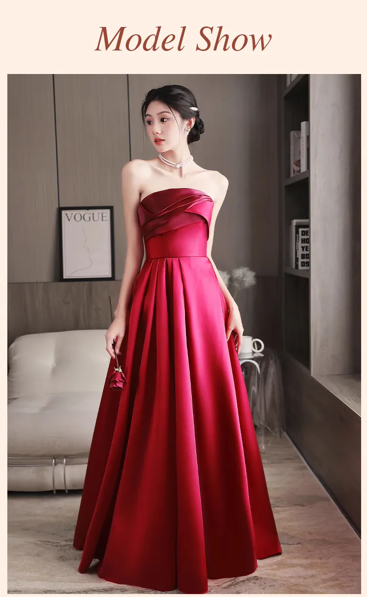Chic-Burgundy-Satin-Strapless-Bridal-Toast-Evening-Party-Dress-Formal-Gown11