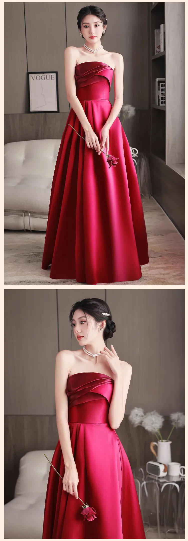 Chic-Burgundy-Satin-Strapless-Bridal-Toast-Evening-Party-Dress-Formal-Gown12