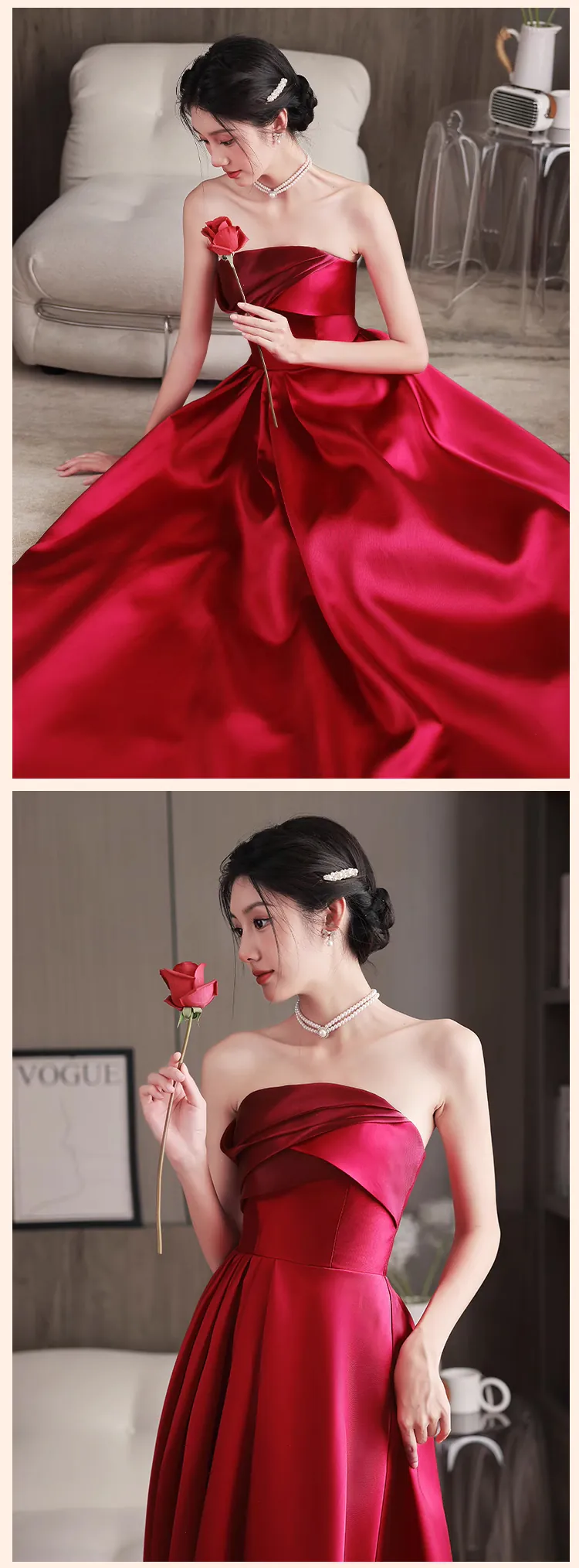 Chic-Burgundy-Satin-Strapless-Bridal-Toast-Evening-Party-Dress-Formal-Gown13