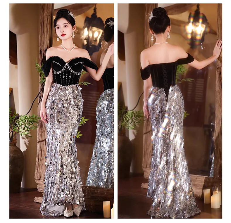 Glamorous-Sparkling-Silver-Sequin-Off-Shoulder-Mermaid-Cocktail-Formal-Dress08