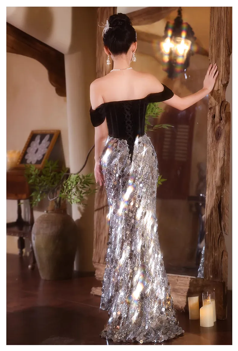 Glamorous-Sparkling-Silver-Sequin-Off-Shoulder-Mermaid-Cocktail-Formal-Dress16