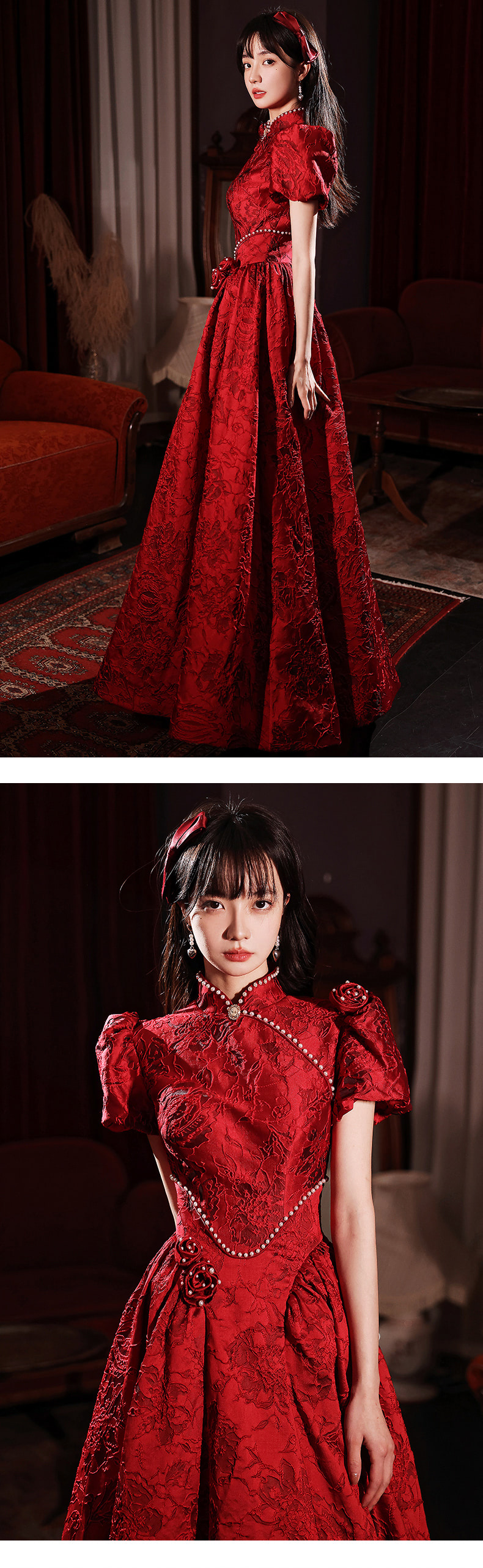 Gorgeous Burgundy Floral Long Dress for Prom Engagement Party15