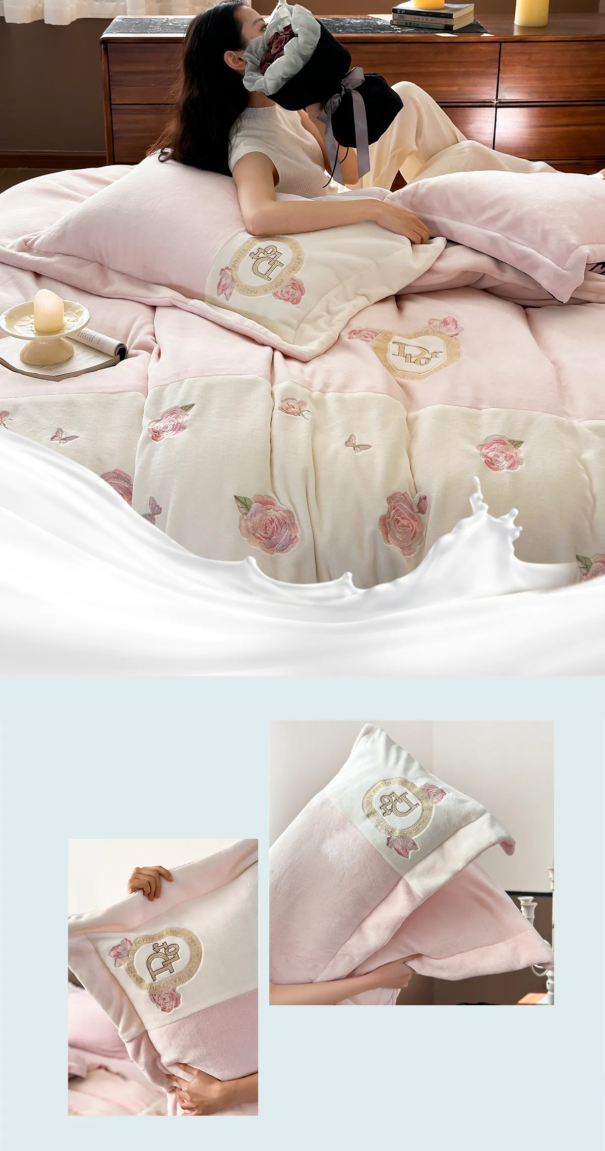 Luxury-High-Weight-260g-Milk-Velvet-Quilt-Cover-Bed-Sheet-4-Pcs-Set12