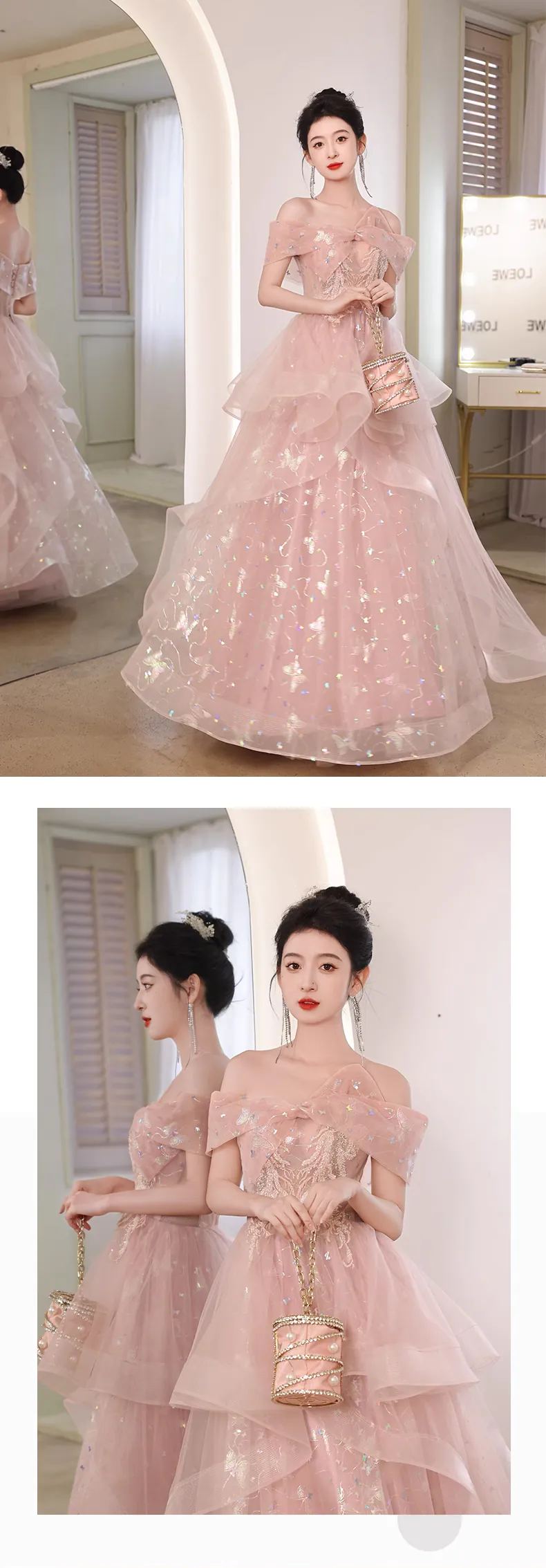 Pink-Off-the-Shoulder-Butterfly-Print-Formal-Prom-Evening-Party-Dress11