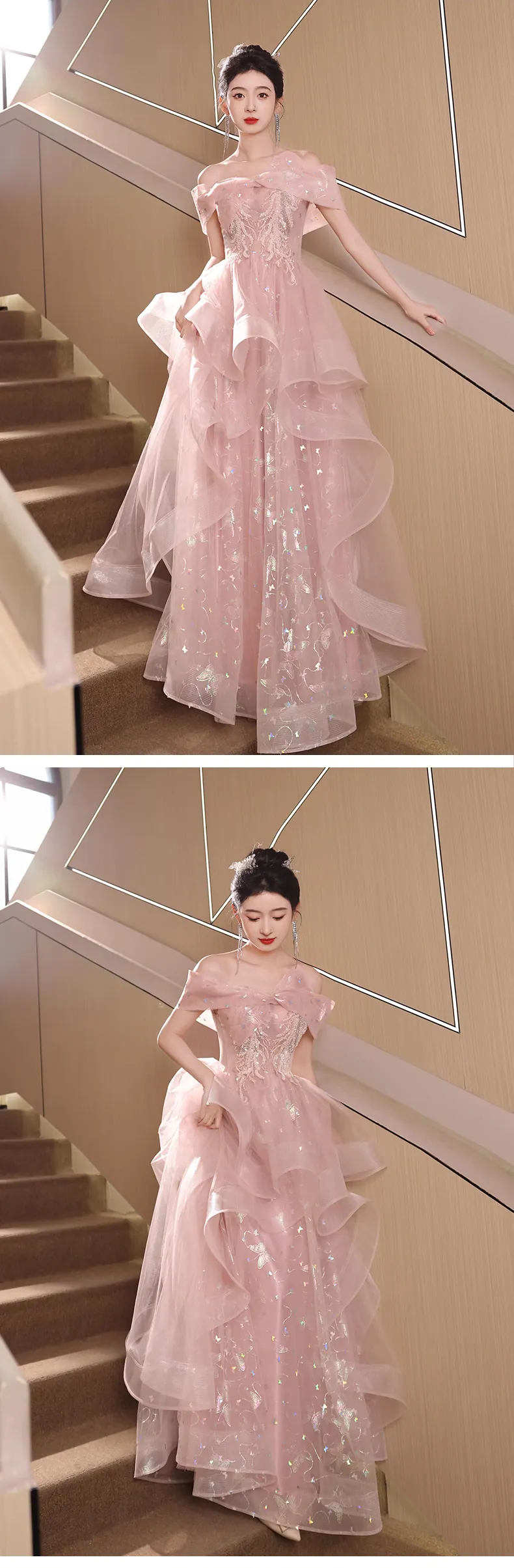 Pink-Off-the-Shoulder-Butterfly-Print-Formal-Prom-Evening-Party-Dress12