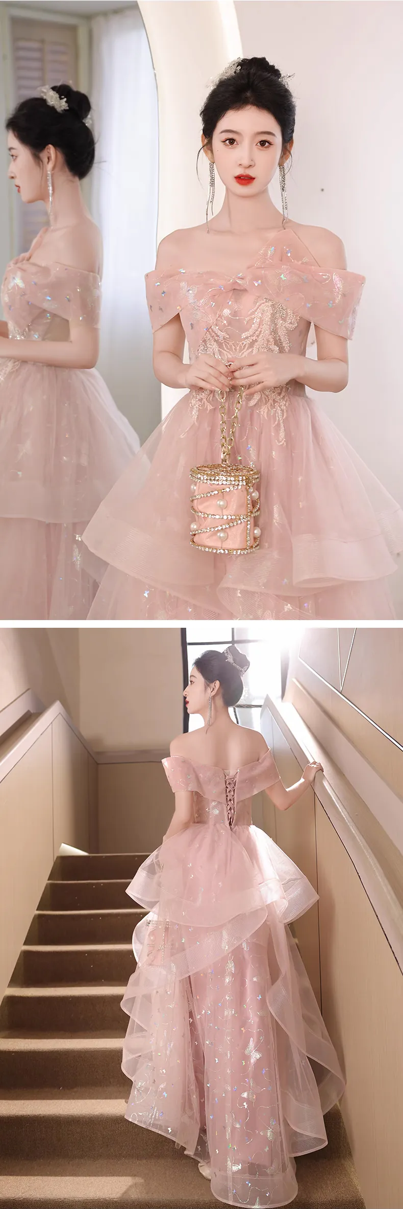 Pink-Off-the-Shoulder-Butterfly-Print-Formal-Prom-Evening-Party-Dress13