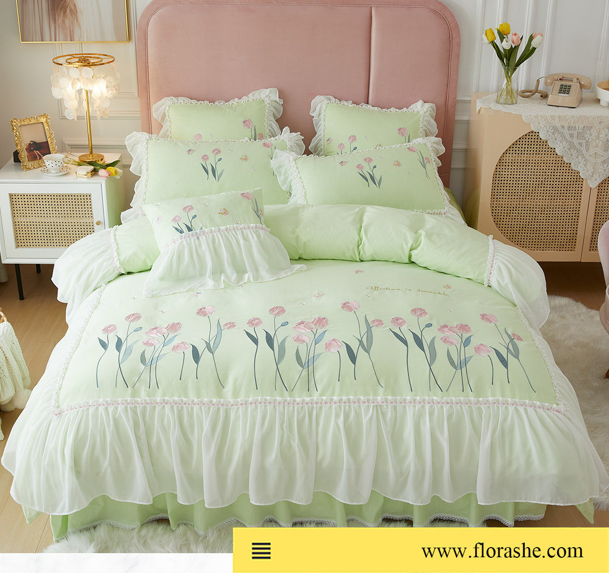 Princess-Embroidery-Ruffle-Lace-100-Cotton-Tulip-Bedding-4-Pcs-Set10