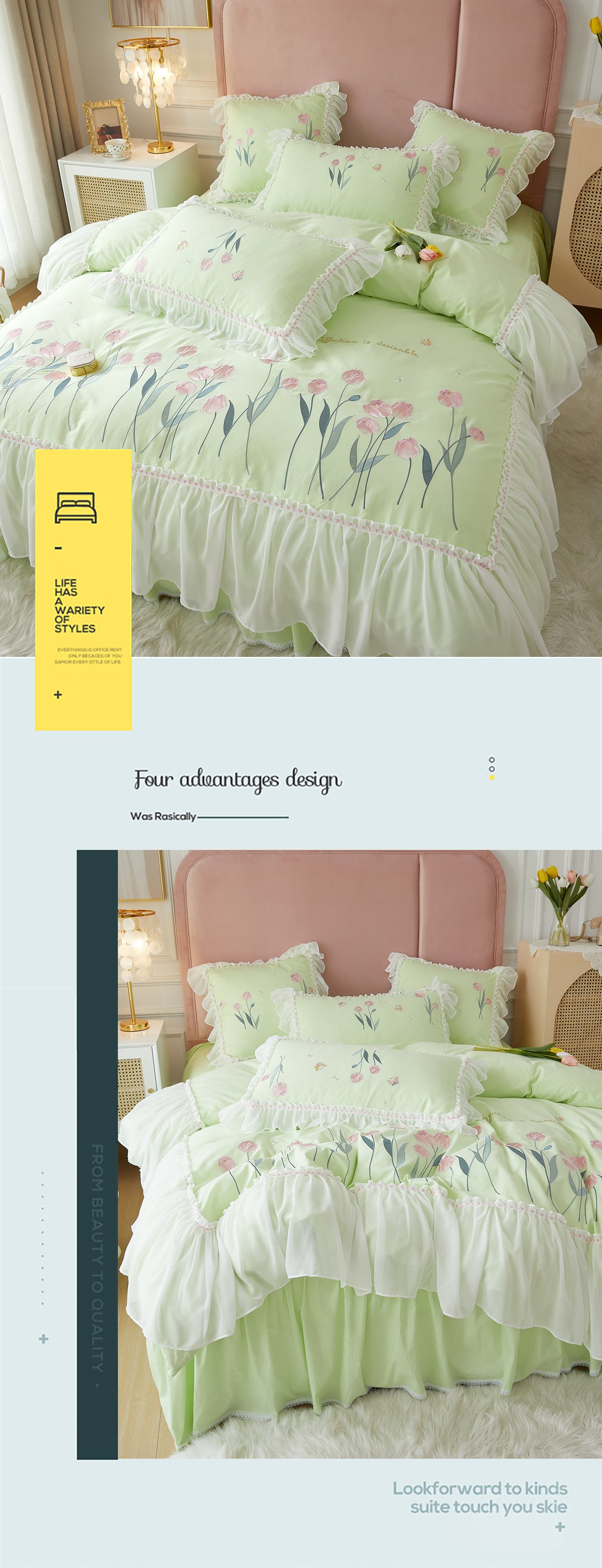 Princess-Embroidery-Ruffle-Lace-100-Cotton-Tulip-Bedding-4-Pcs-Set12