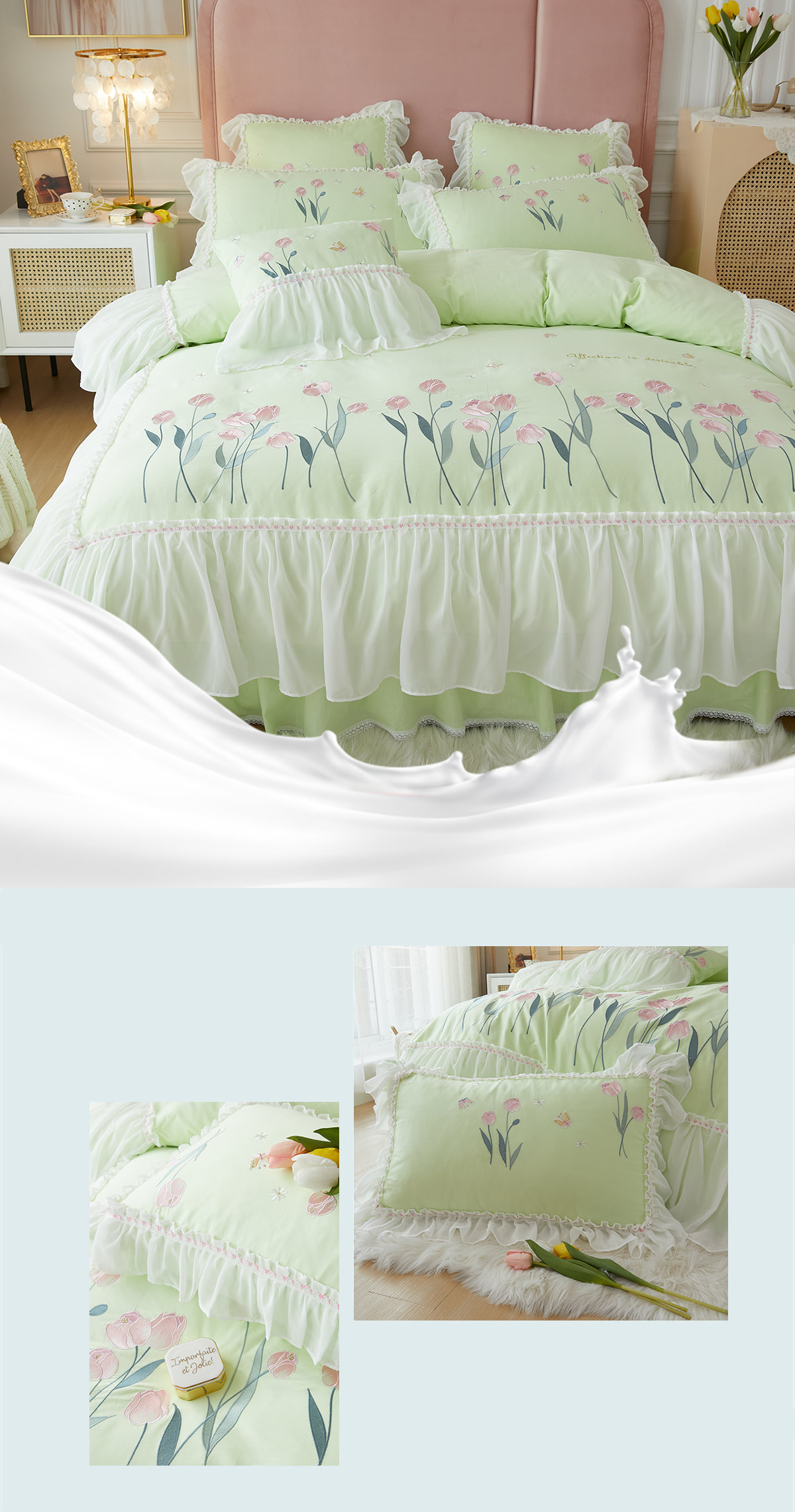 Princess-Embroidery-Ruffle-Lace-100-Cotton-Tulip-Bedding-4-Pcs-Set13
