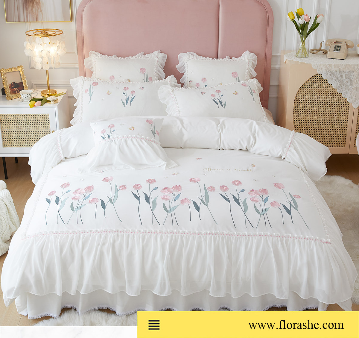 Princess-Embroidery-Ruffle-Lace-100-Cotton-Tulip-Bedding-4-Pcs-Set15