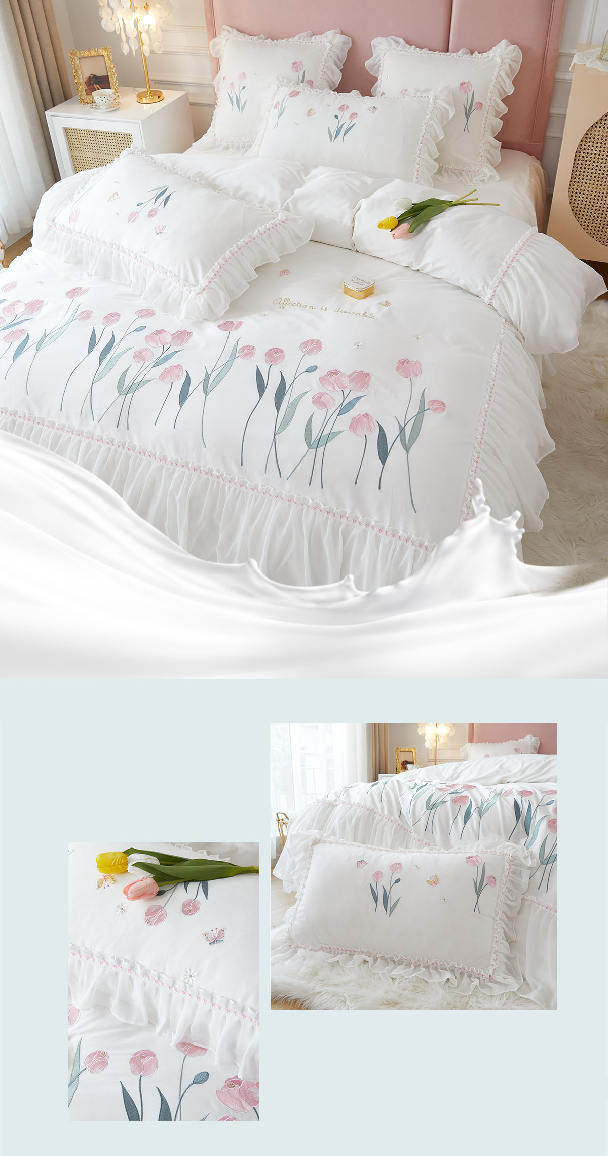 Princess-Embroidery-Ruffle-Lace-100-Cotton-Tulip-Bedding-4-Pcs-Set18