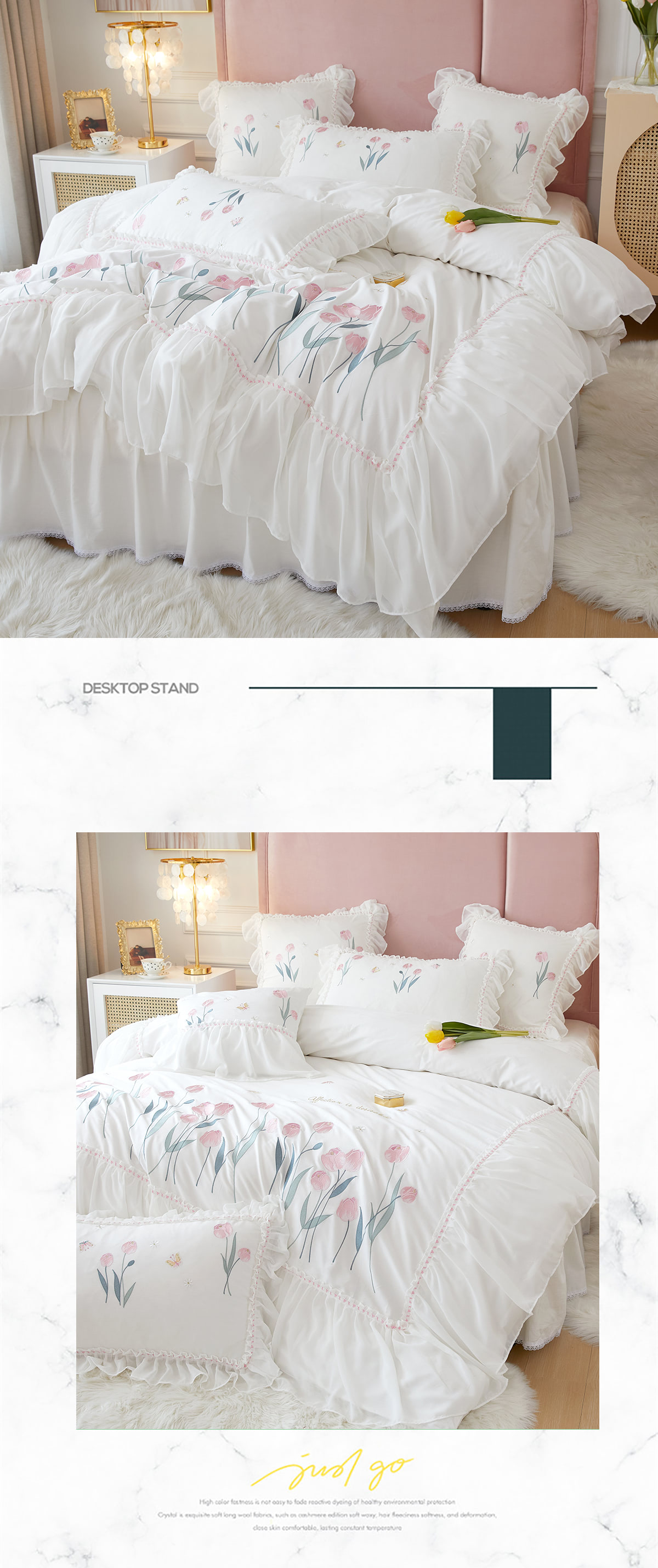 Princess-Embroidery-Ruffle-Lace-100-Cotton-Tulip-Bedding-4-Pcs-Set19