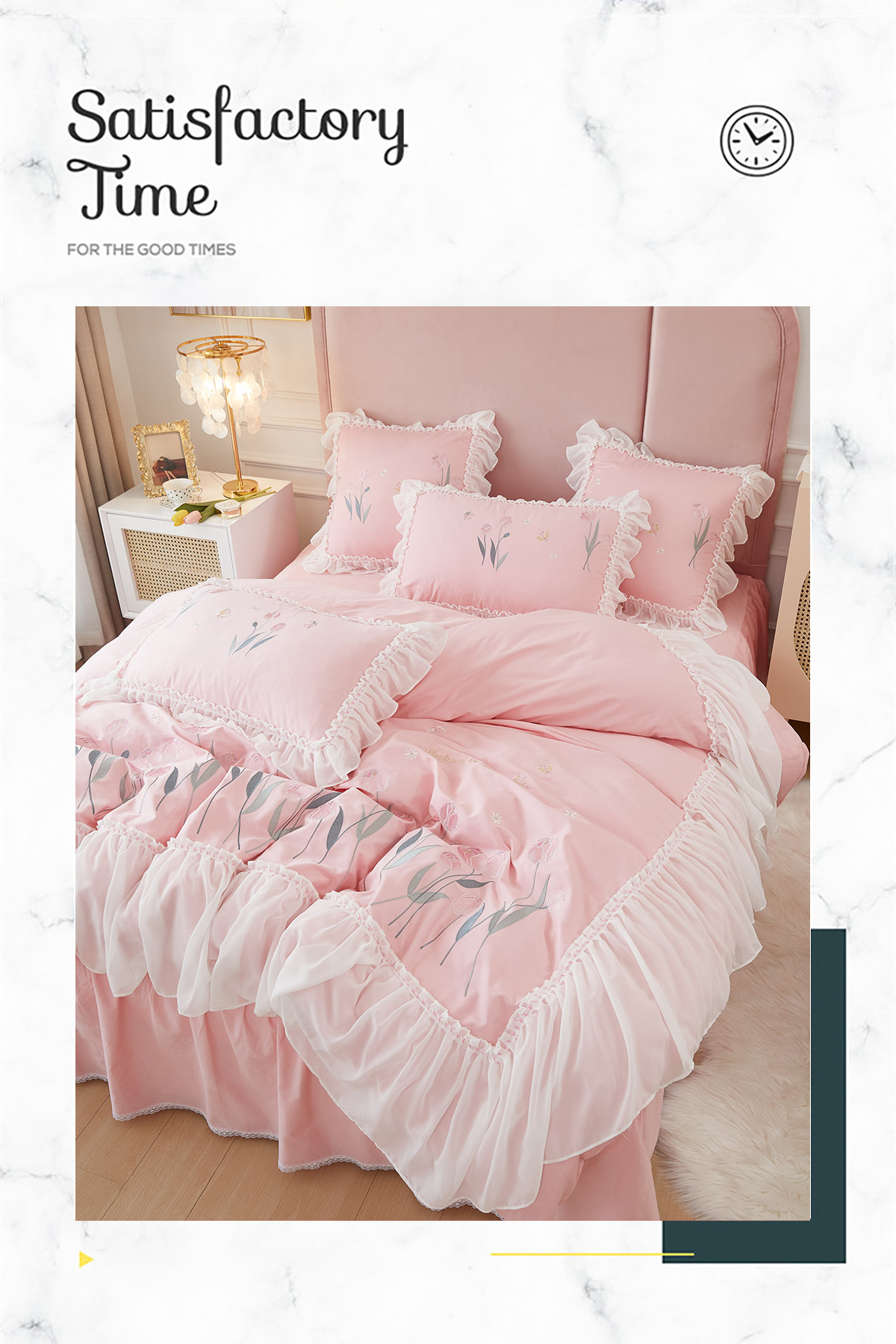Princess-Embroidery-Ruffle-Lace-100-Cotton-Tulip-Bedding-4-Pcs-Set21