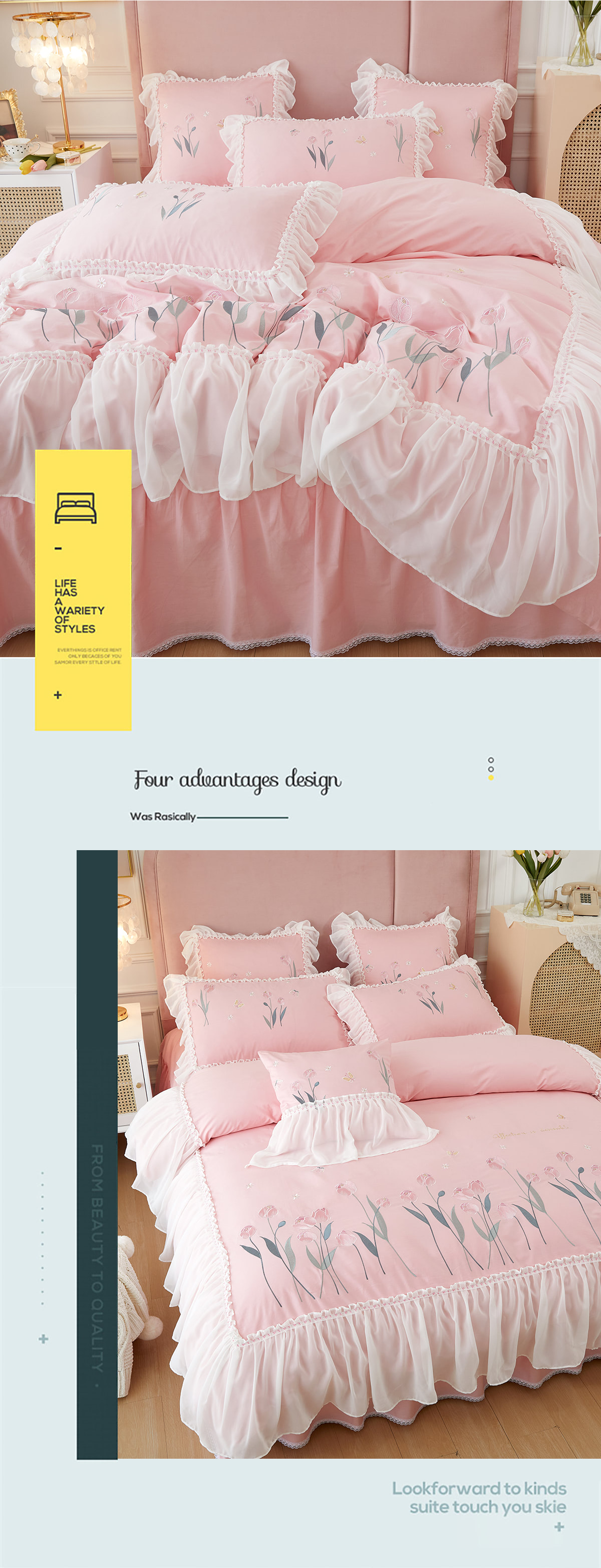 Princess-Embroidery-Ruffle-Lace-100-Cotton-Tulip-Bedding-4-Pcs-Set22