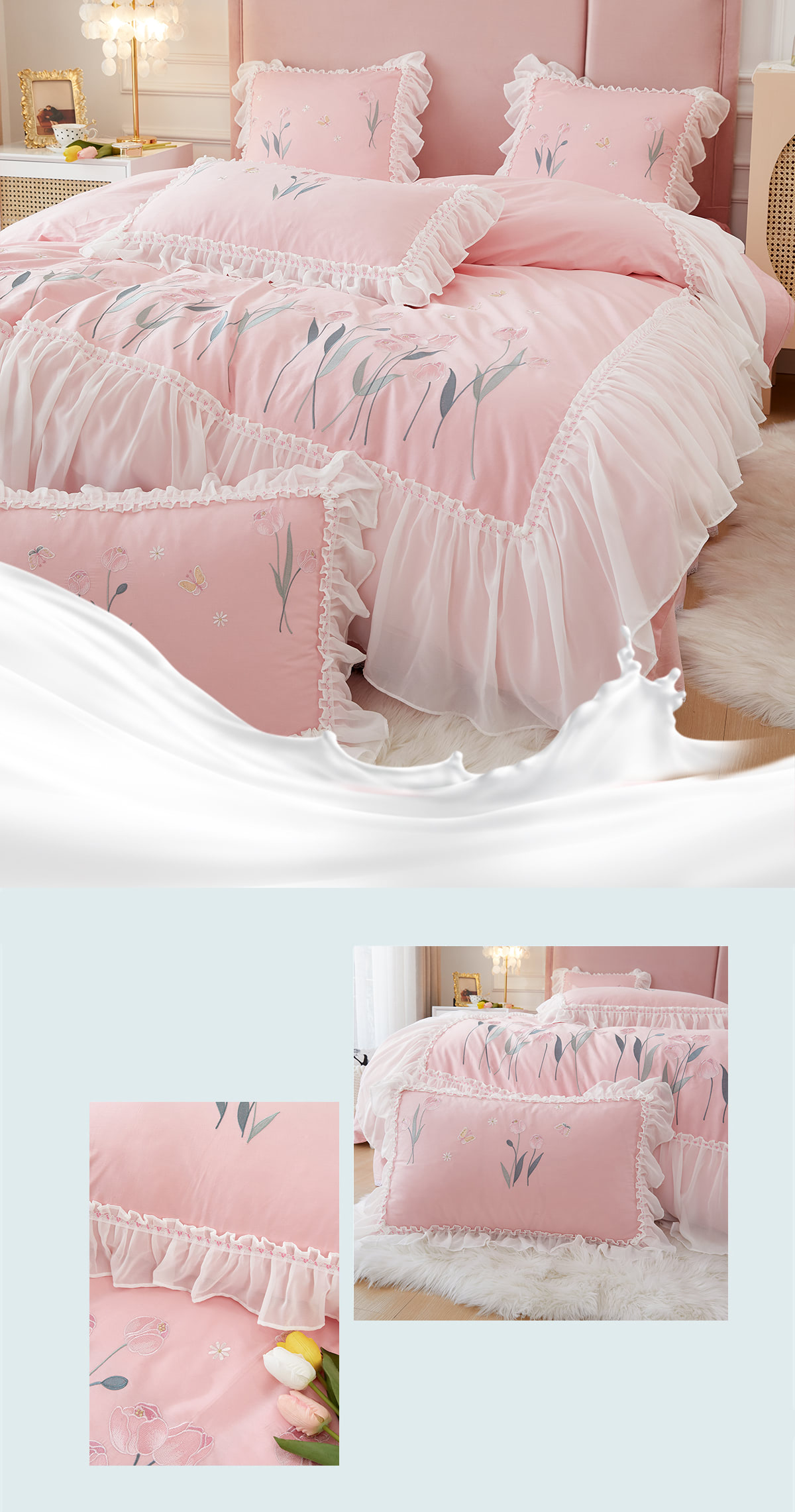 Princess-Embroidery-Ruffle-Lace-100-Cotton-Tulip-Bedding-4-Pcs-Set23