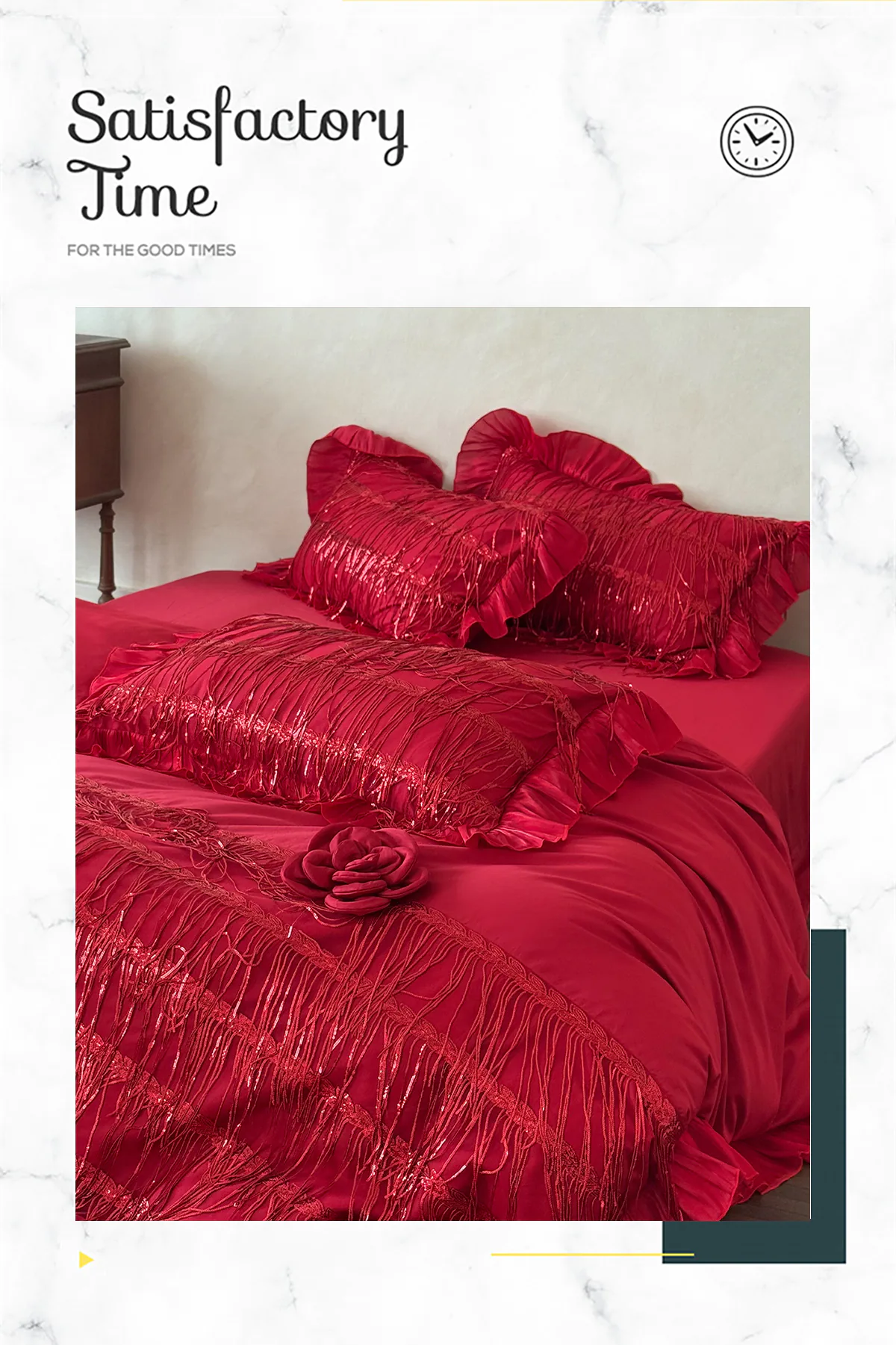 Retro-Ruby-Red-Sparkling-Fringe-Tassel-100s-Long-Staple-Cotton-Bedding-Set08