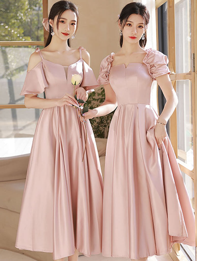 Simple Pink Satin Prom Evening Homecoming Bridesmaid Dress01