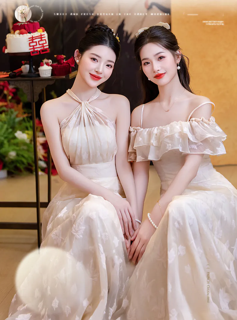 Sweet A-Line Princess Style Champagne Bridesmaid Dress Evening Gown (Size: S, Style: Style B) Sweet A-Line Princess Style Champagne Bridesmaid Dress Evening Gown (Size: S, Style: Style B)