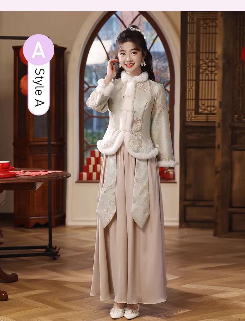 Sweet-Chinese-Style-Green-Jacquard-Autumn-Winter-Bridesmaid-Dress13