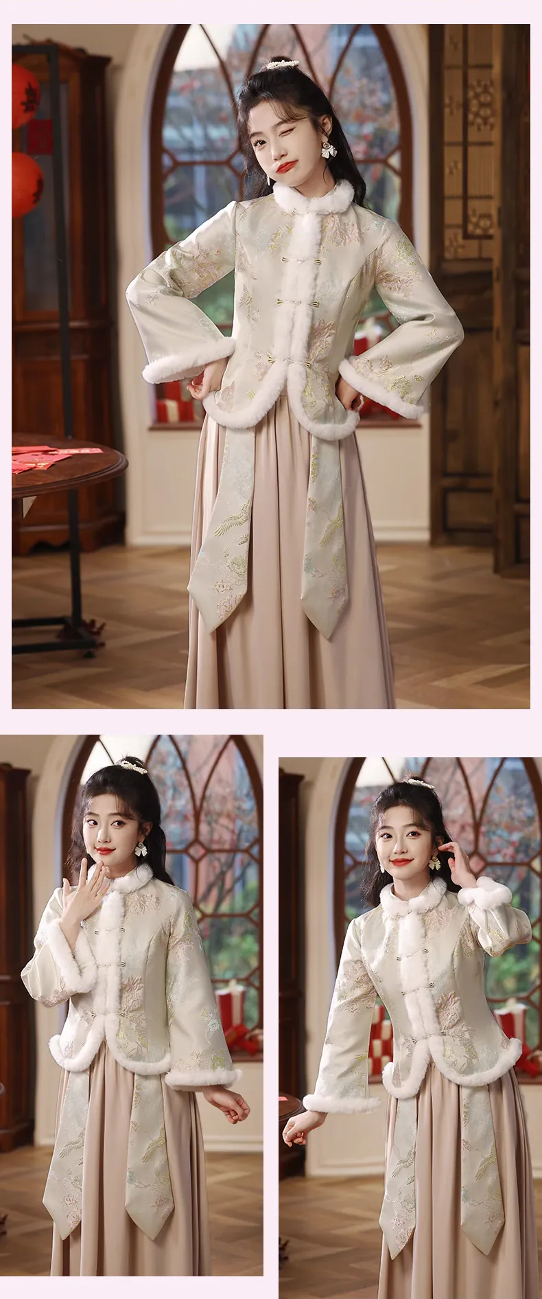 Sweet-Chinese-Style-Green-Jacquard-Autumn-Winter-Bridesmaid-Dress14