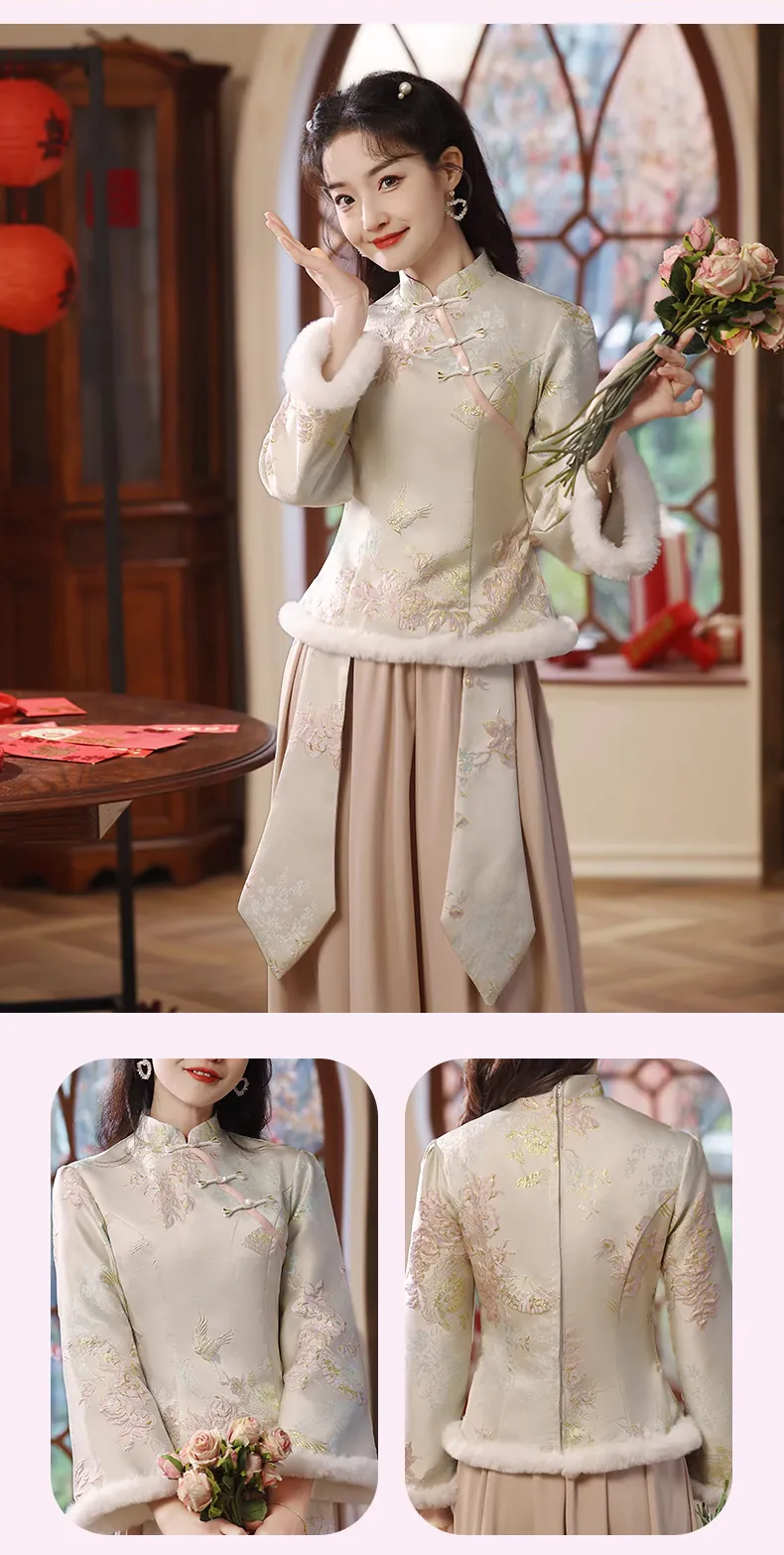 Sweet-Chinese-Style-Green-Jacquard-Autumn-Winter-Bridesmaid-Dress18
