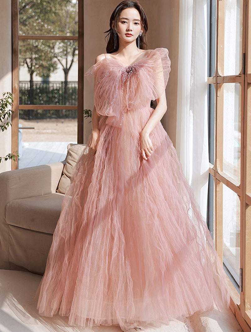 Sweet Fairy Pink Tulle Sleeveless Prom Evening Party Long Dress01