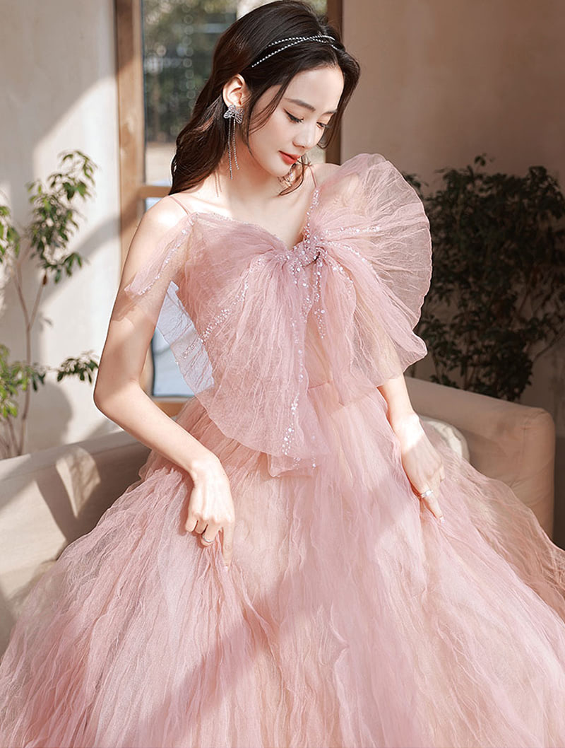 Sweet Fairy Pink Tulle Sleeveless Prom Evening Party Long Dress02