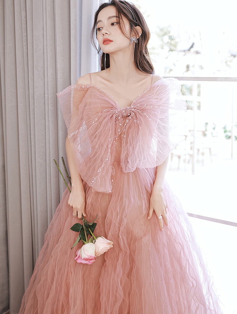 Sweet Fairy Pink Tulle Sleeveless Prom Evening Party Long Dress03