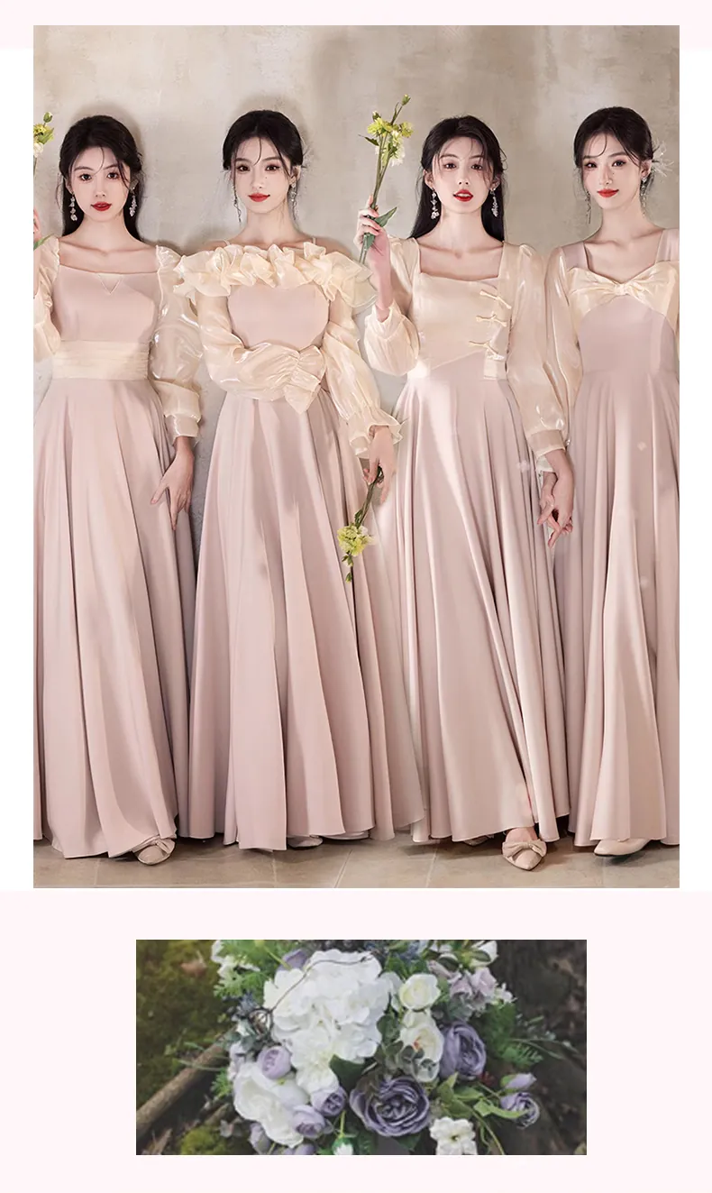 Sweet-Pink-Long-Sleeve-Wedding-Party-Bridesmaid-Dress-Evening-Gown11