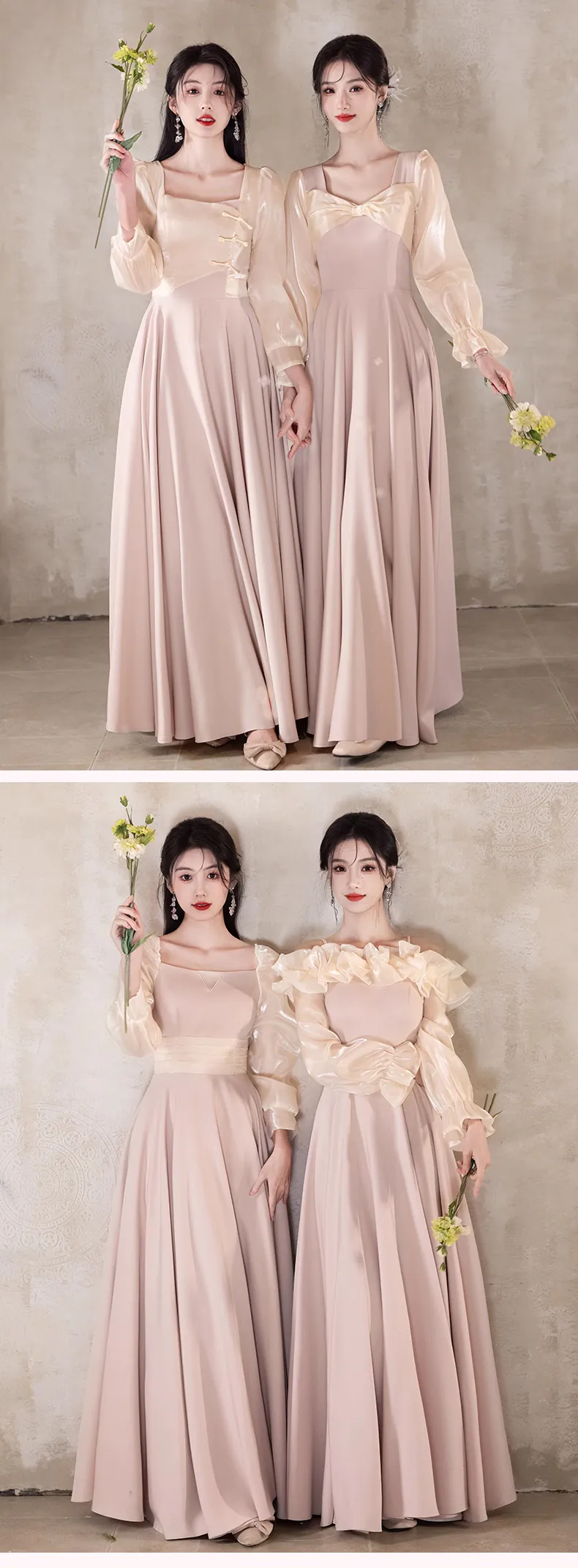 Sweet-Pink-Long-Sleeve-Wedding-Party-Bridesmaid-Dress-Evening-Gown12