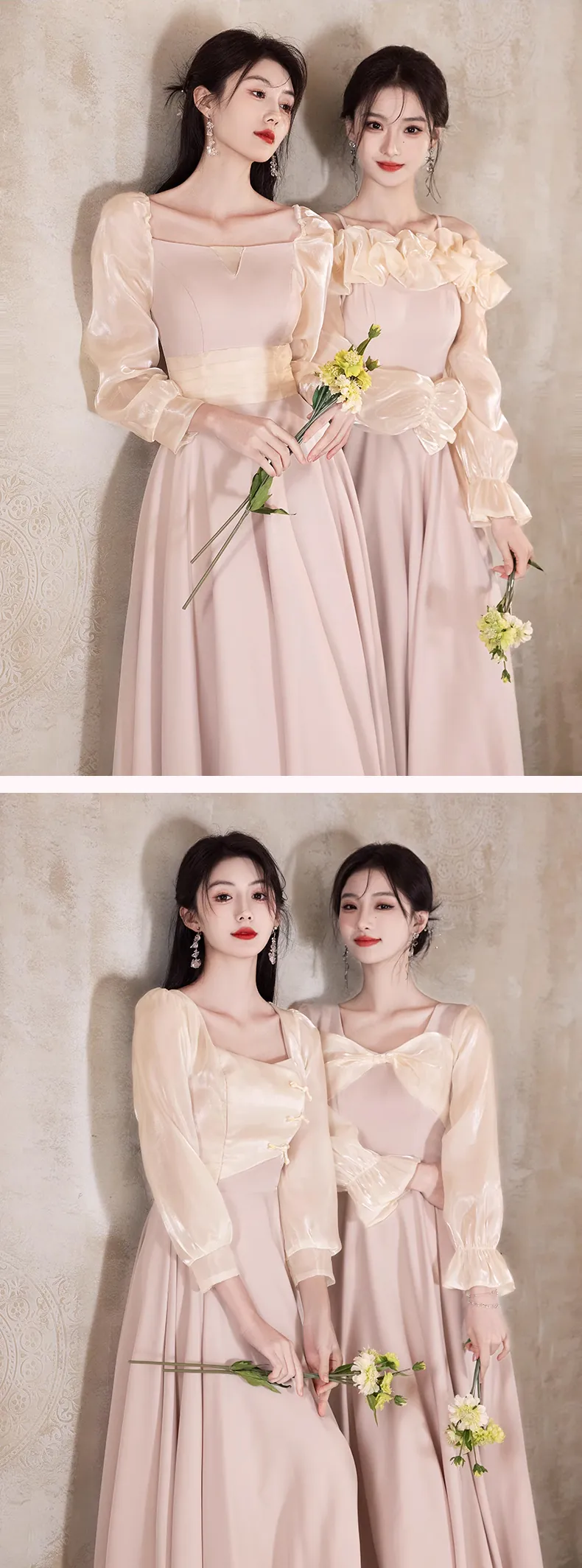 Sweet-Pink-Long-Sleeve-Wedding-Party-Bridesmaid-Dress-Evening-Gown13