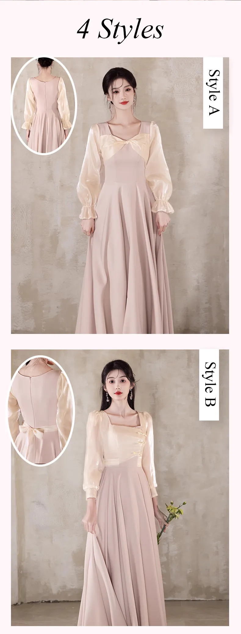 Sweet-Pink-Long-Sleeve-Wedding-Party-Bridesmaid-Dress-Evening-Gown14