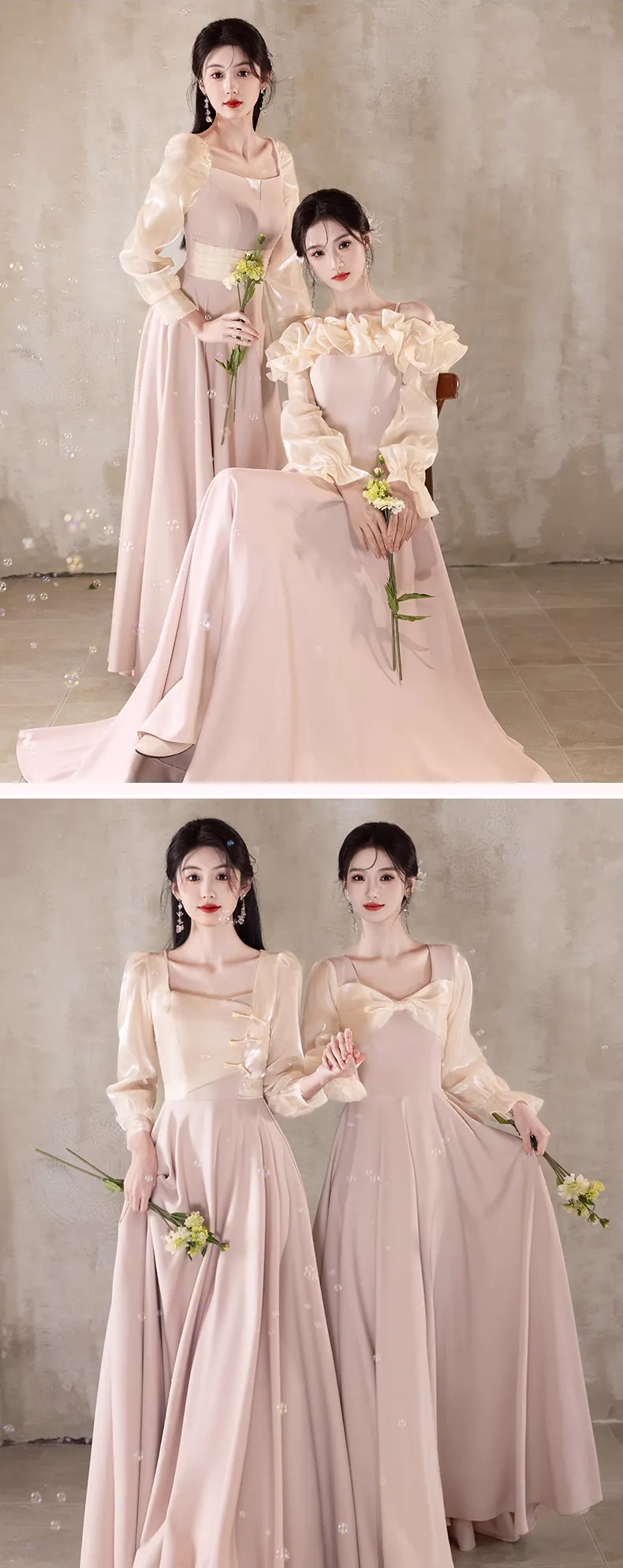 Sweet-Pink-Long-Sleeve-Wedding-Party-Bridesmaid-Dress-Evening-Gown17