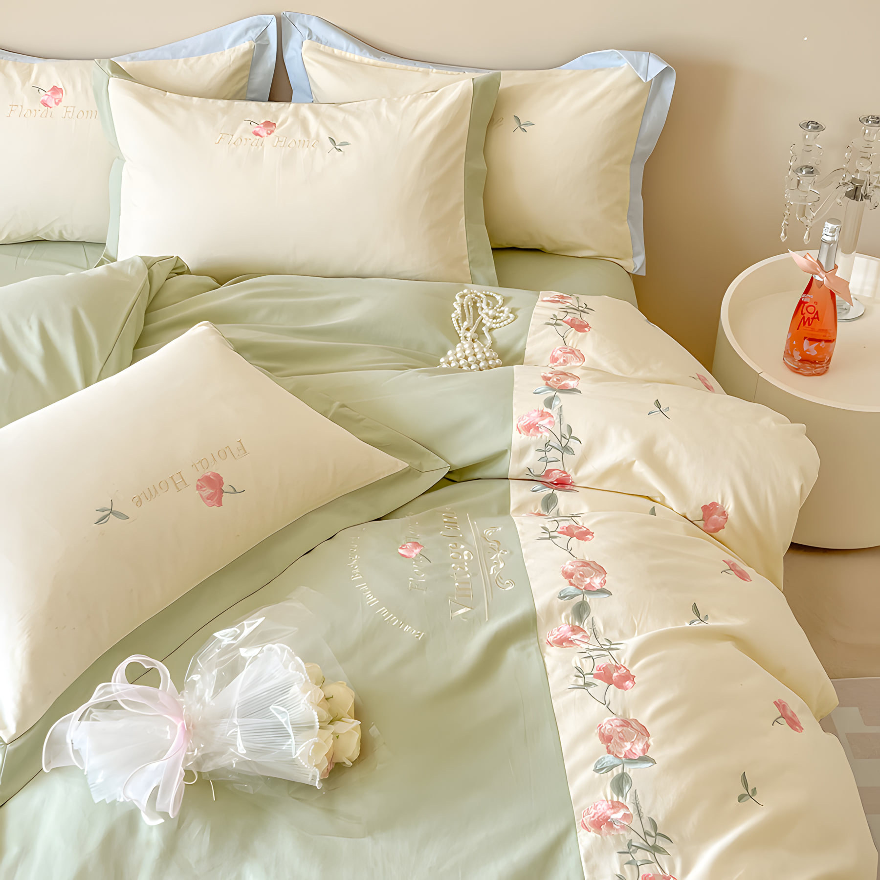 Vintage Floral Soft Brushed Cotton Embroidery Bedsheets Set02