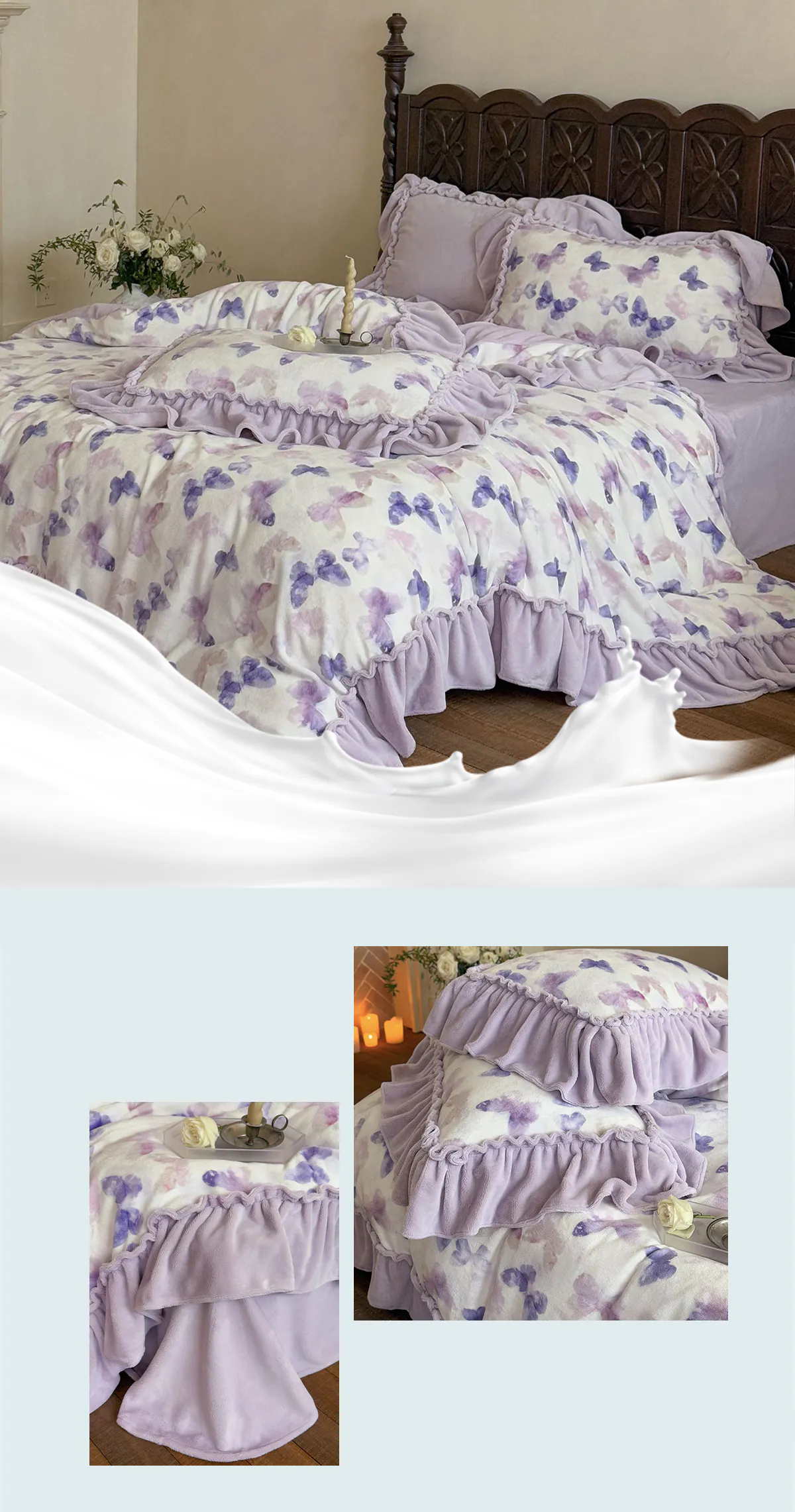 260g-Matte-Milk-Velvet-Digital-Print-Oil-Painting-Style-Butterfly-Bedding-4-Pcs-Set10