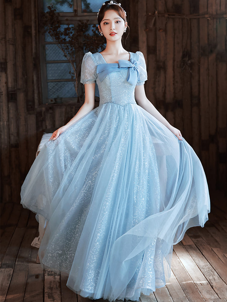 A Line Blue Evening Prom Dress with Bowknot Chic Formal Attire02