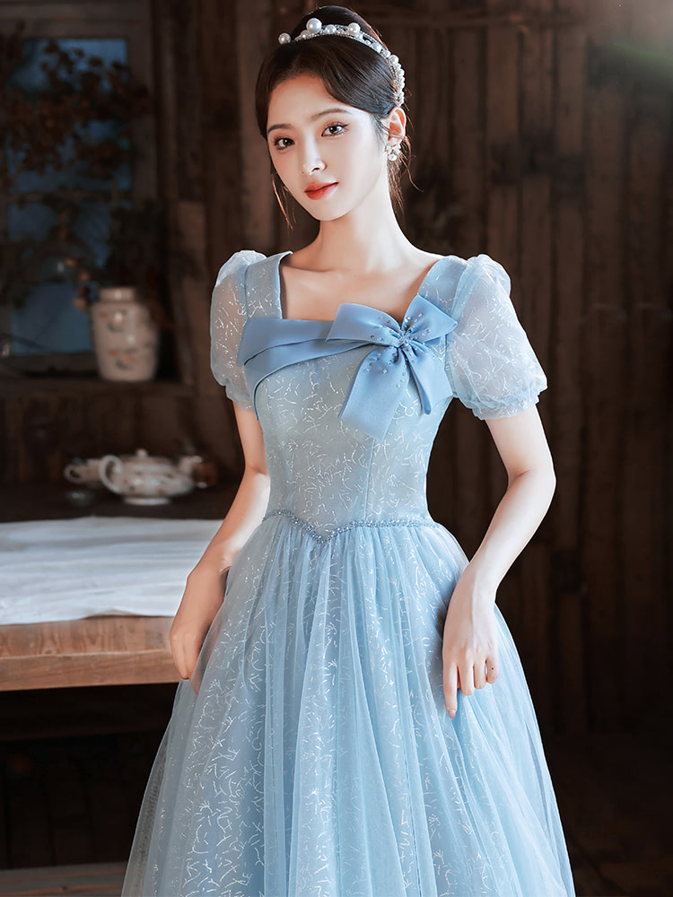 A Line Blue Evening Prom Dress with Bowknot Chic Formal Attire03