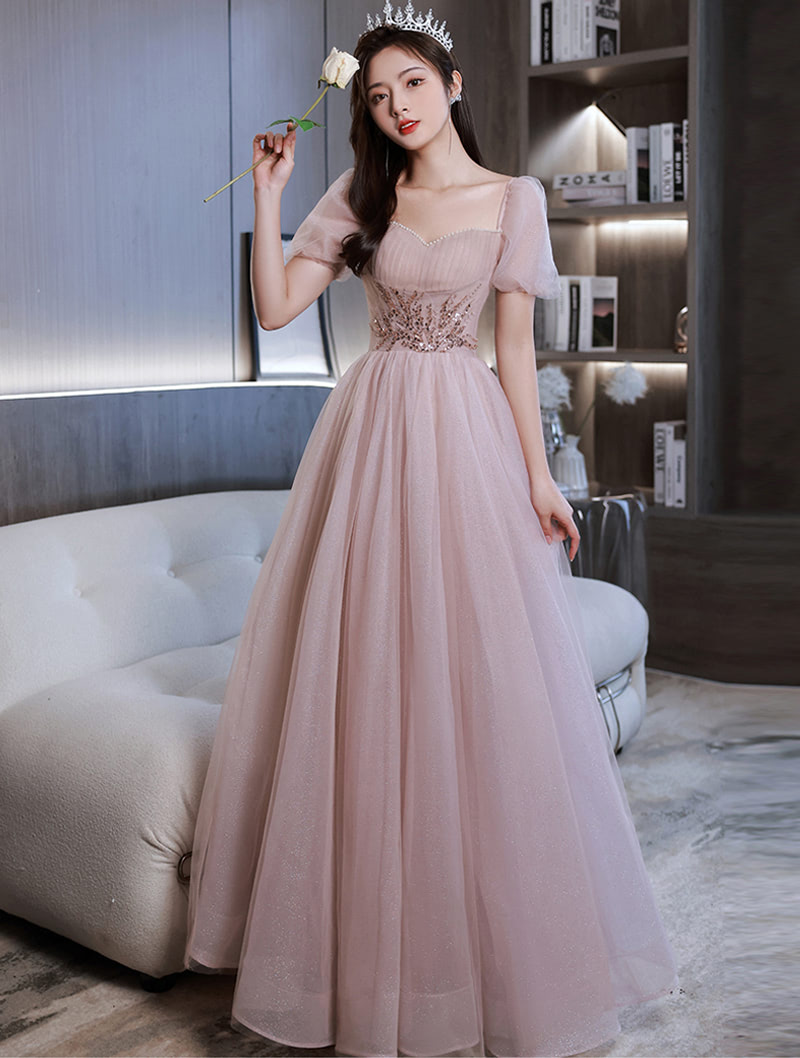 A Line Simple Pink Tulle Graduation Homecoming Prom Party Dress01