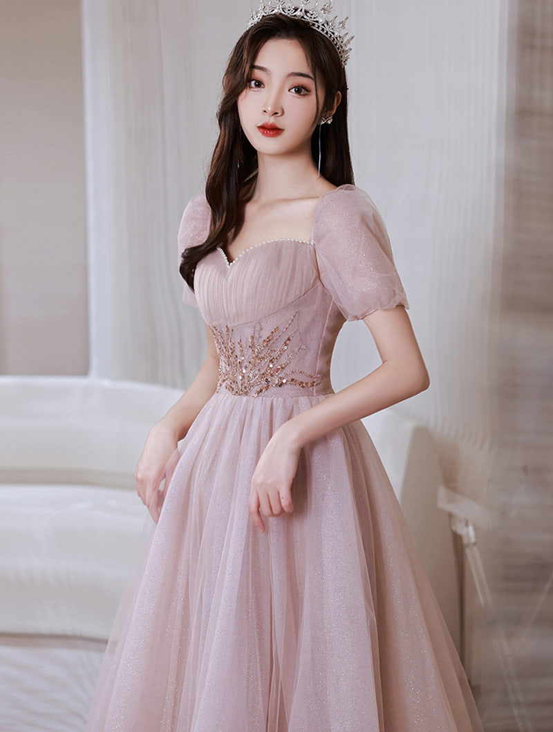 A Line Simple Pink Tulle Graduation Homecoming Prom Party Dress02