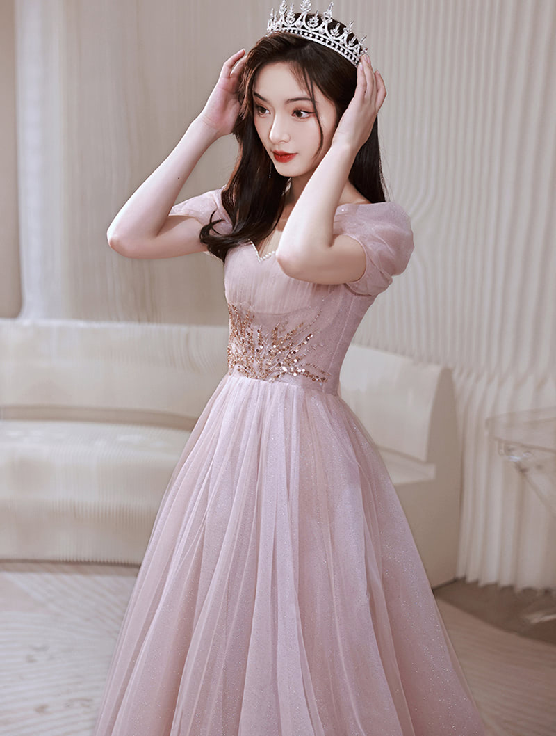 A-Line Simple Pink Tulle Graduation Homecoming Prom Party Dress04