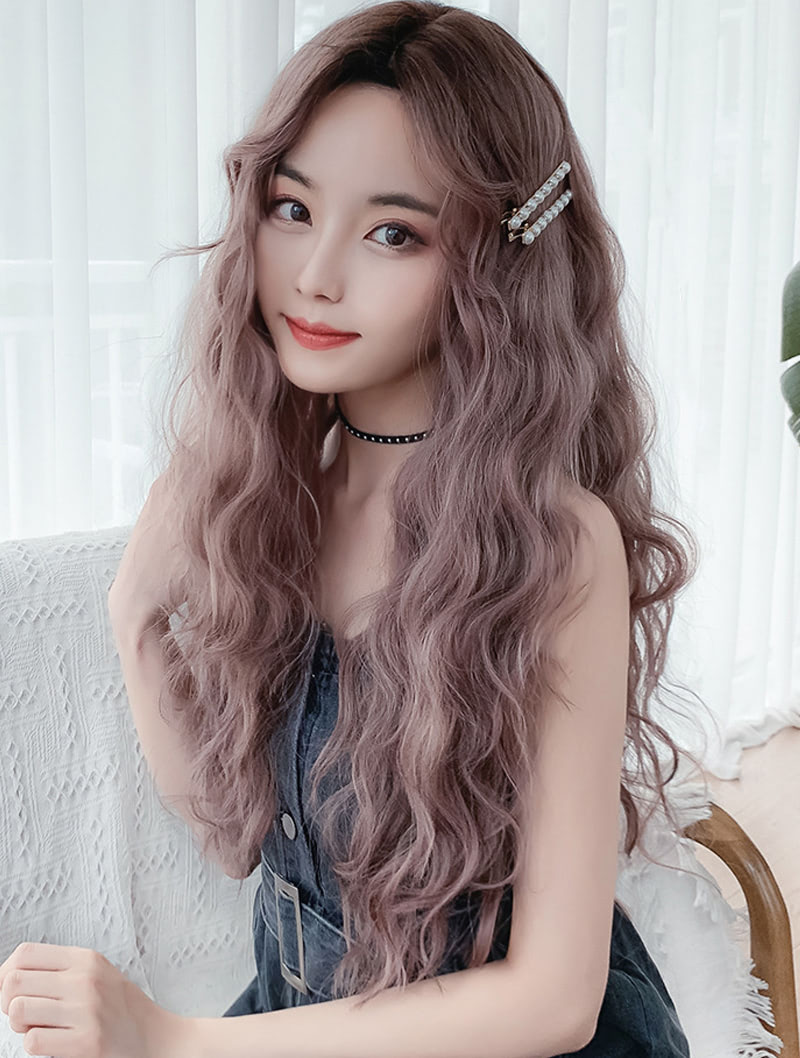 Adjustable Cap Pink Brown Curly Wig for Girl Cosplay Daily Party03