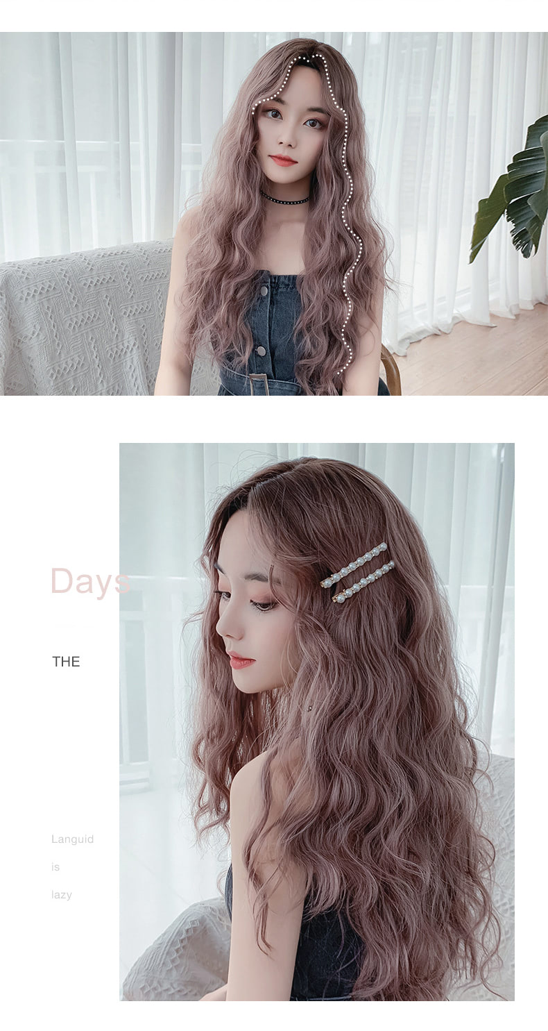 Adjustable Cap Pink Brown Curly Wig for Girl Cosplay Daily Party10