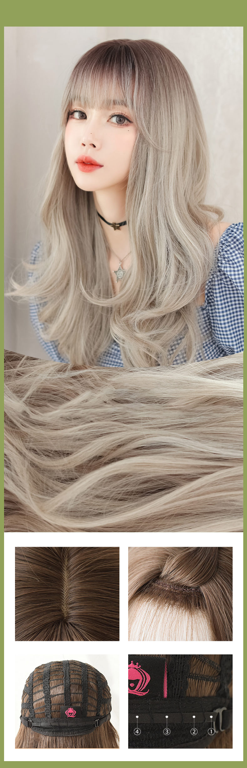 Beautiful Natural Color Gradient Gray Wavy Hair Wig with Bangs13