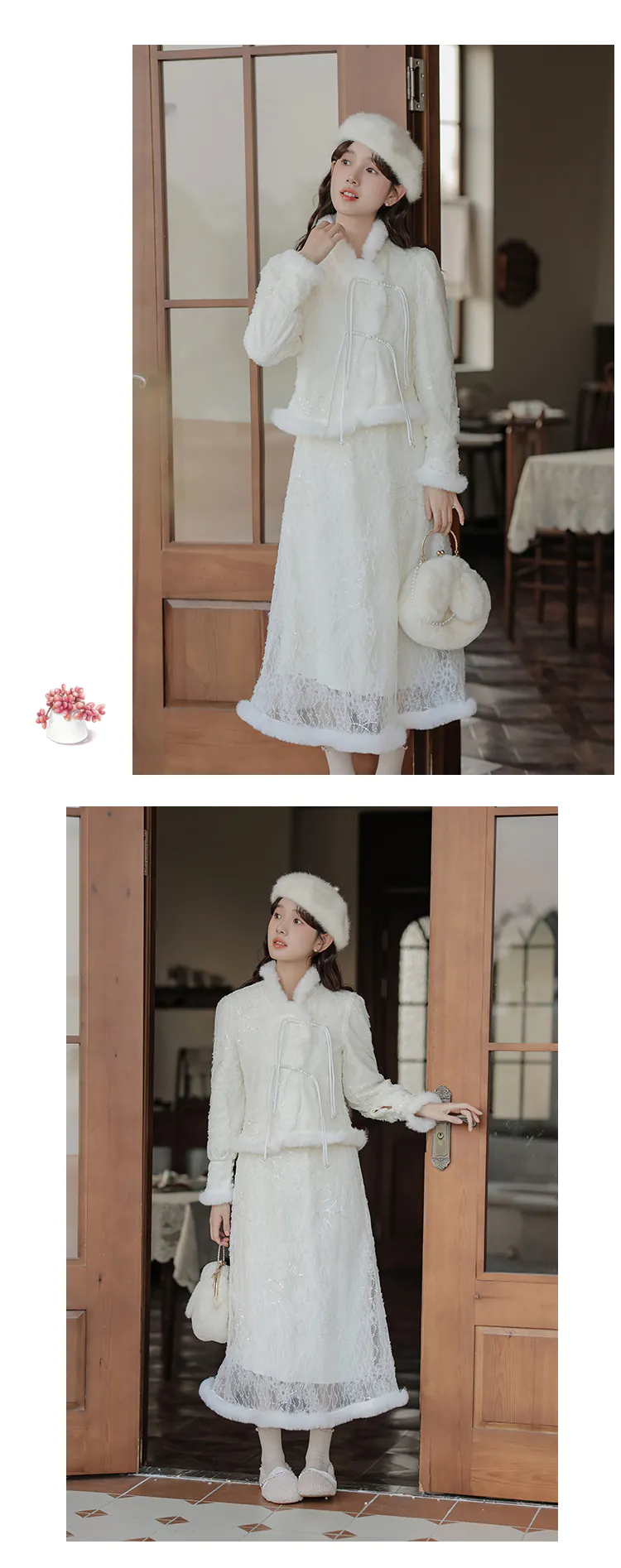 Elegant-Ladies-White-Vintage-Lace-Warm-Top-with-Skirt-Casual-Outfit14