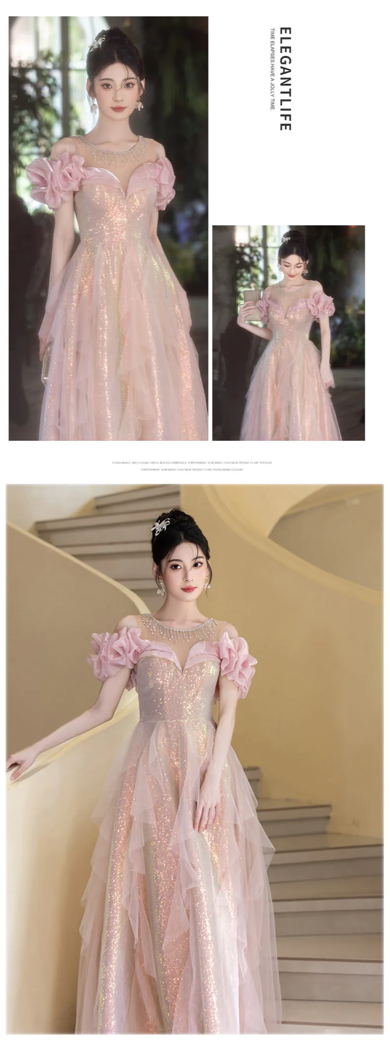 Elegant-Pink-Shimmering-Off-Shoulder-Ruffle-Sleeve-Formal-Evening-Dress12