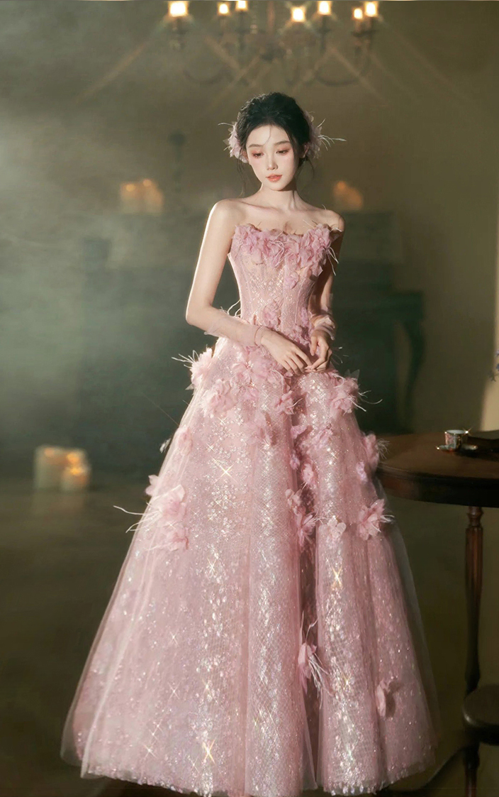 Fairy-Light-Pink-Strapless-3D-Floral-Sparkly-Lace-Tulle-Evening-Party-Dress09